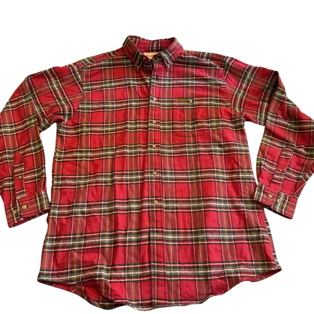 Woolrich‎ Flannel Shirt Men's L Red Plaid Long Sleeve Button Up Outdoor